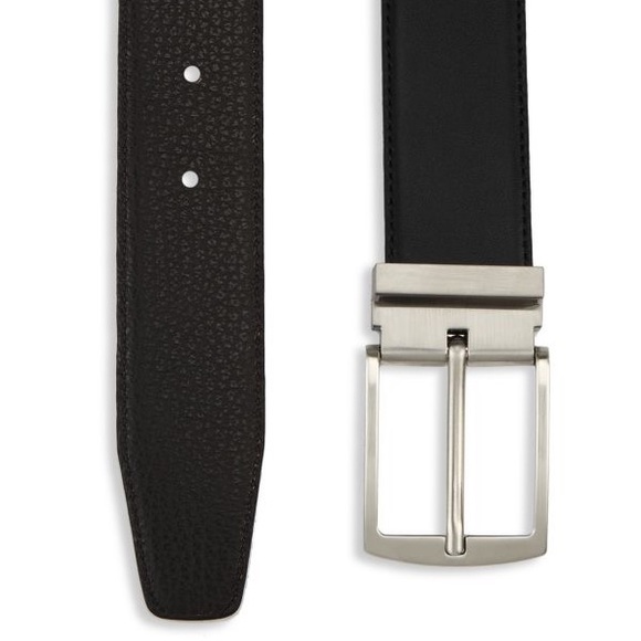 Giorgio Armani Black & Brown Reversible Leather Silvertone Belt $325 NWT - Picture 2 of 7
